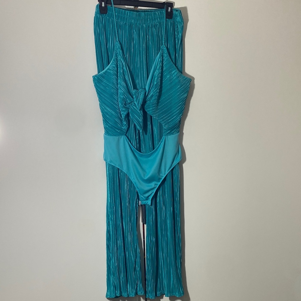 Fashion Nova Teal Wide Leg Jumpsuit